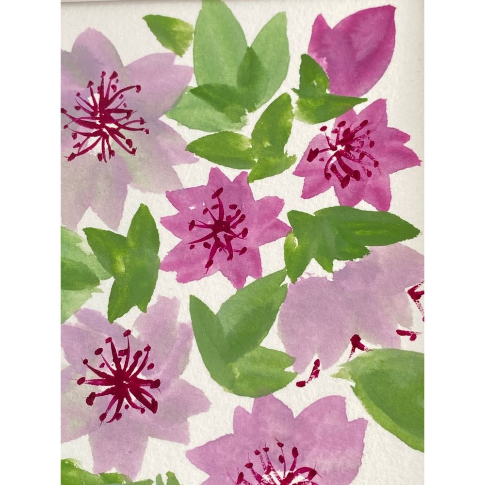 Sakura Spring - Original Wall Art Matted Flower Watercolor Gouache Painting 8x10